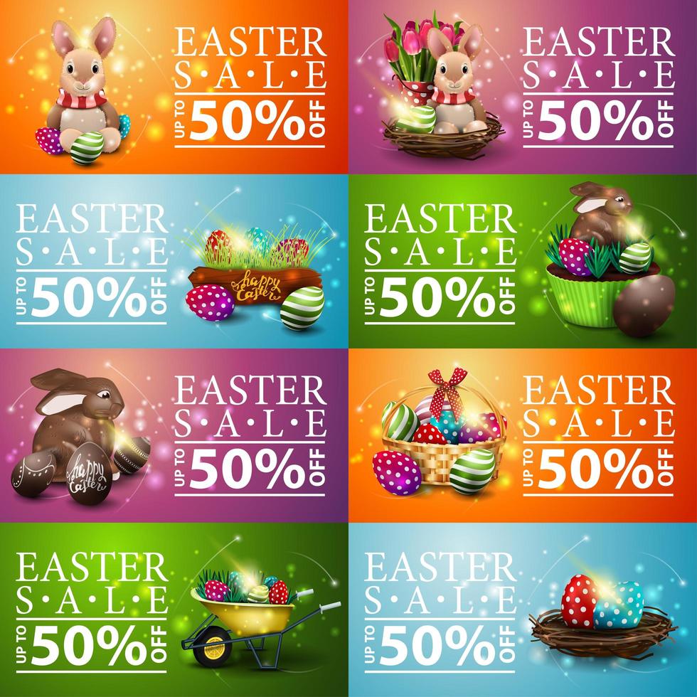 Collection of Easter colorful horizontal discount banners vector