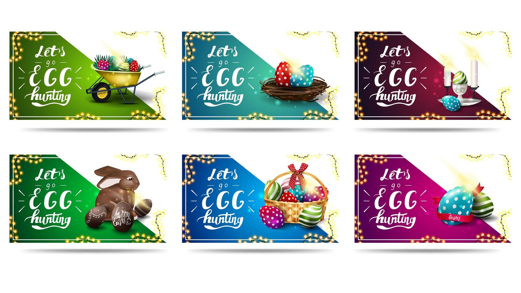 Collection of horizontal Easter postcards with beautiful lettering vector