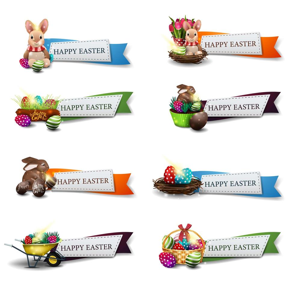 colección de banners coloridos de saludo de pascua vector