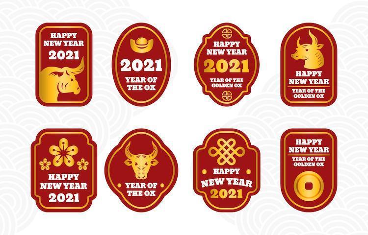 Simple Chinese New Year Golden Ox Label Collection vector