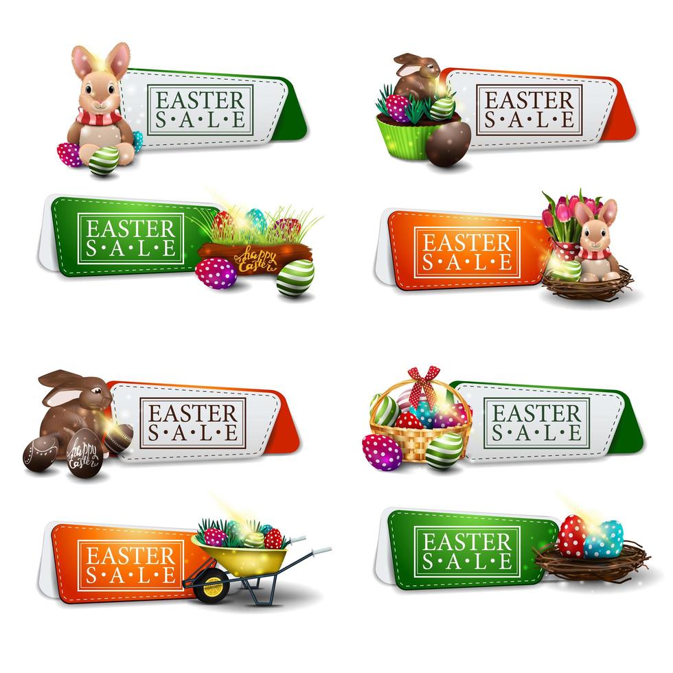 conjunto de banners coloridos de descuento de pascua vector