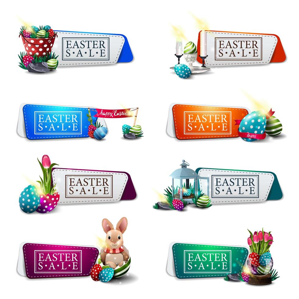 conjunto de banners de descuento de pascua vector