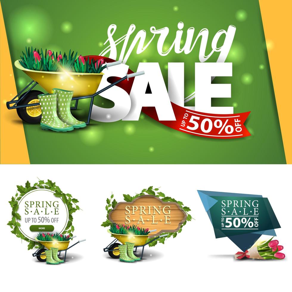 Collection of spring discount banners in various styles vector