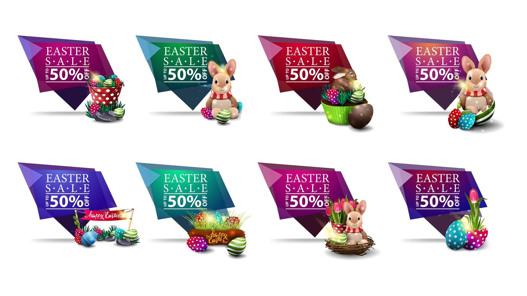 colección de banners geométricos de descuento de pascua vector