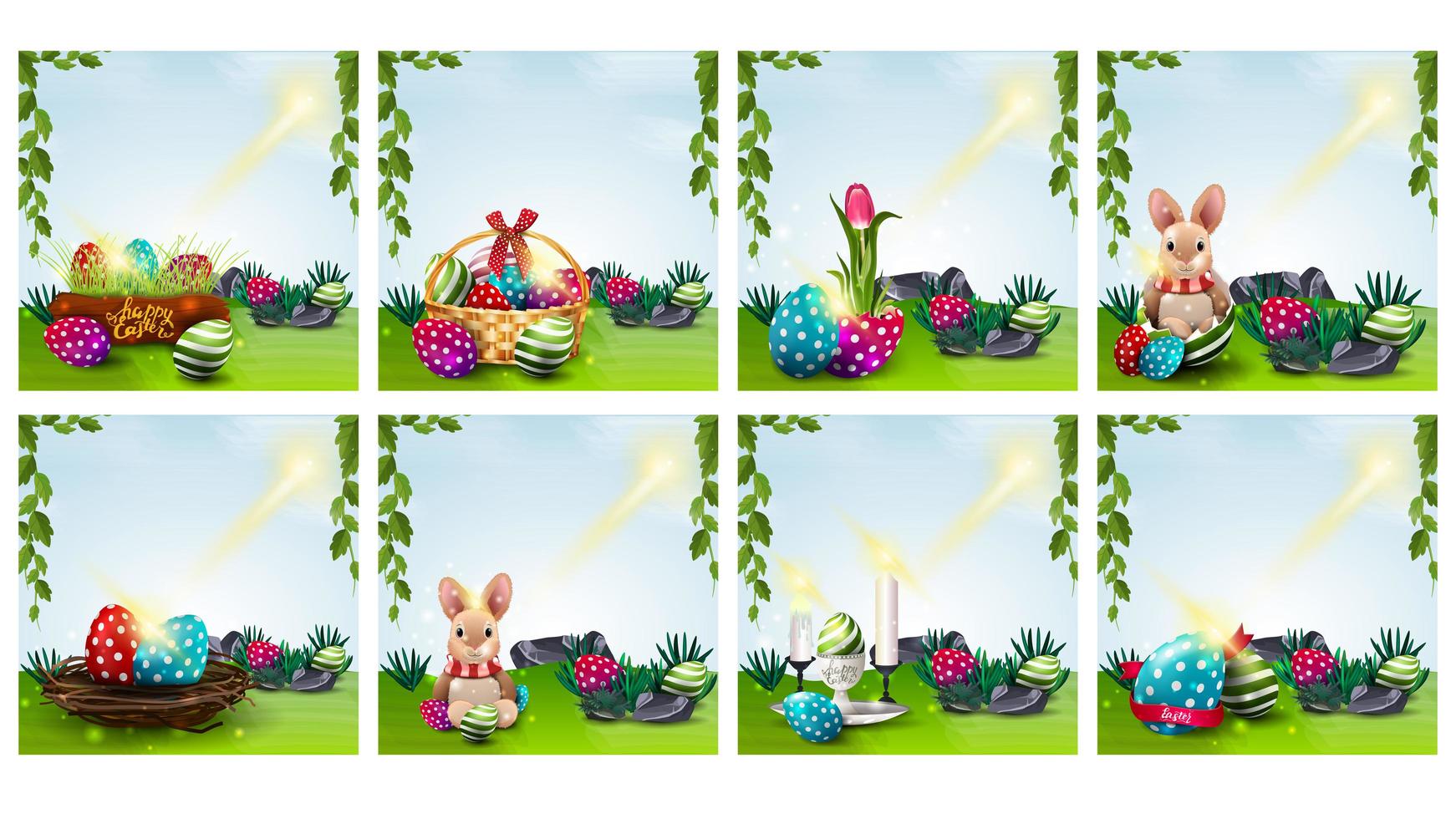 Collection of Easter square covers vector