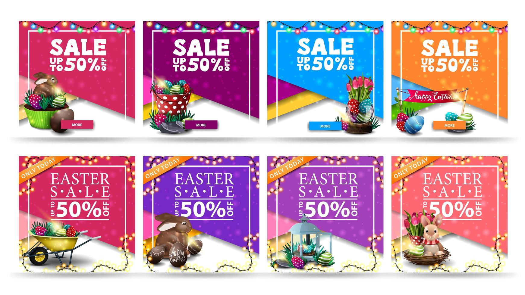 Collection of colorful Easter discount square banners vector