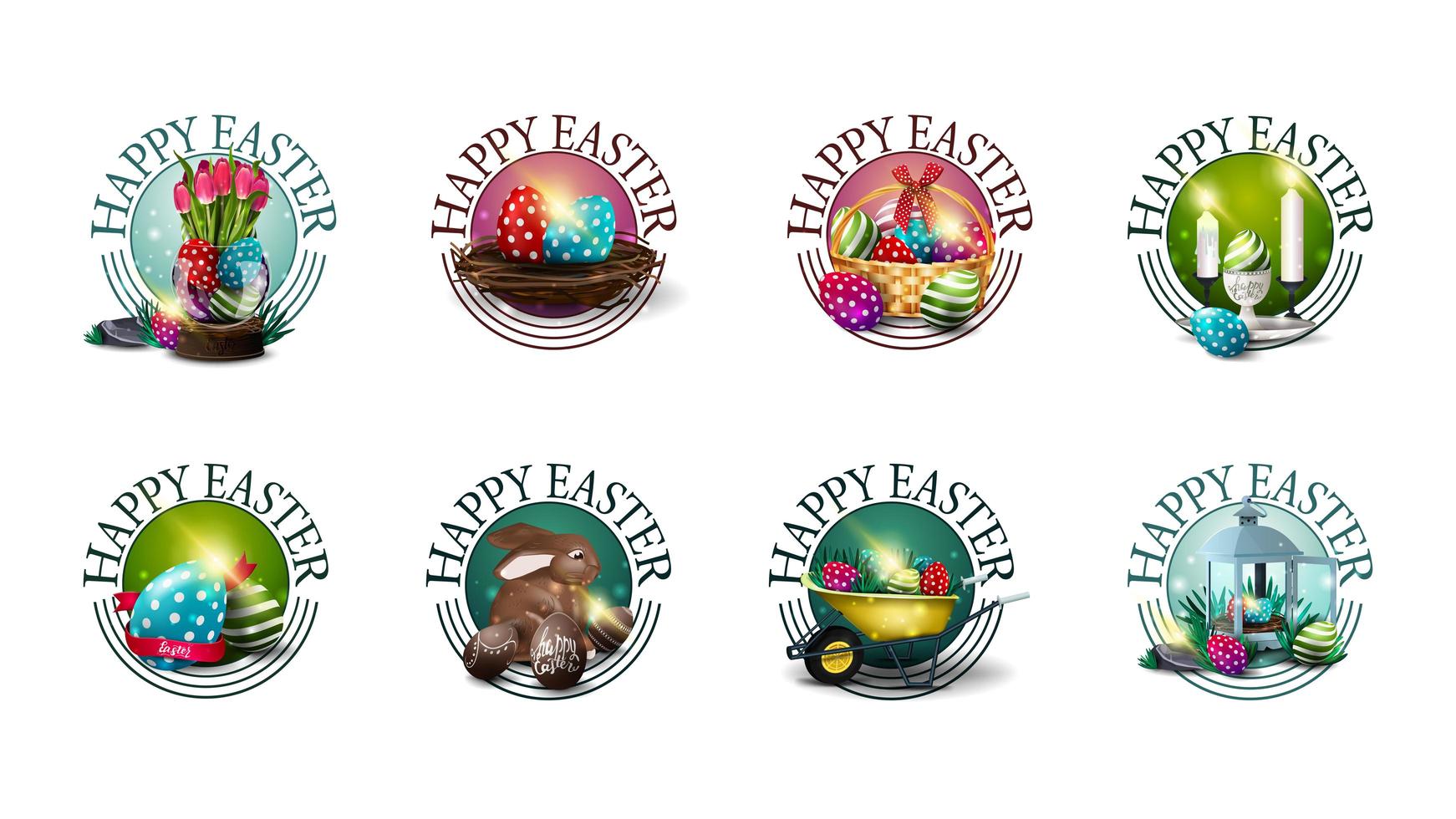 Collection of round colorful Easter greeting symbols vector