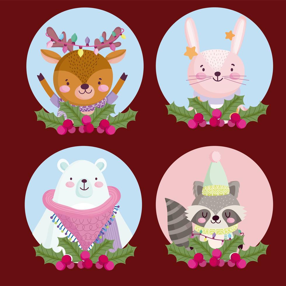Christmas cute character round icon set vector