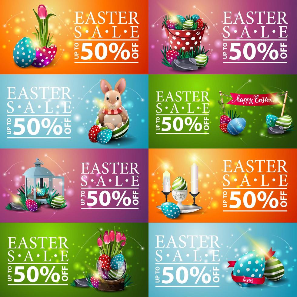 colección de banners horizontales de descuento de pascua vector