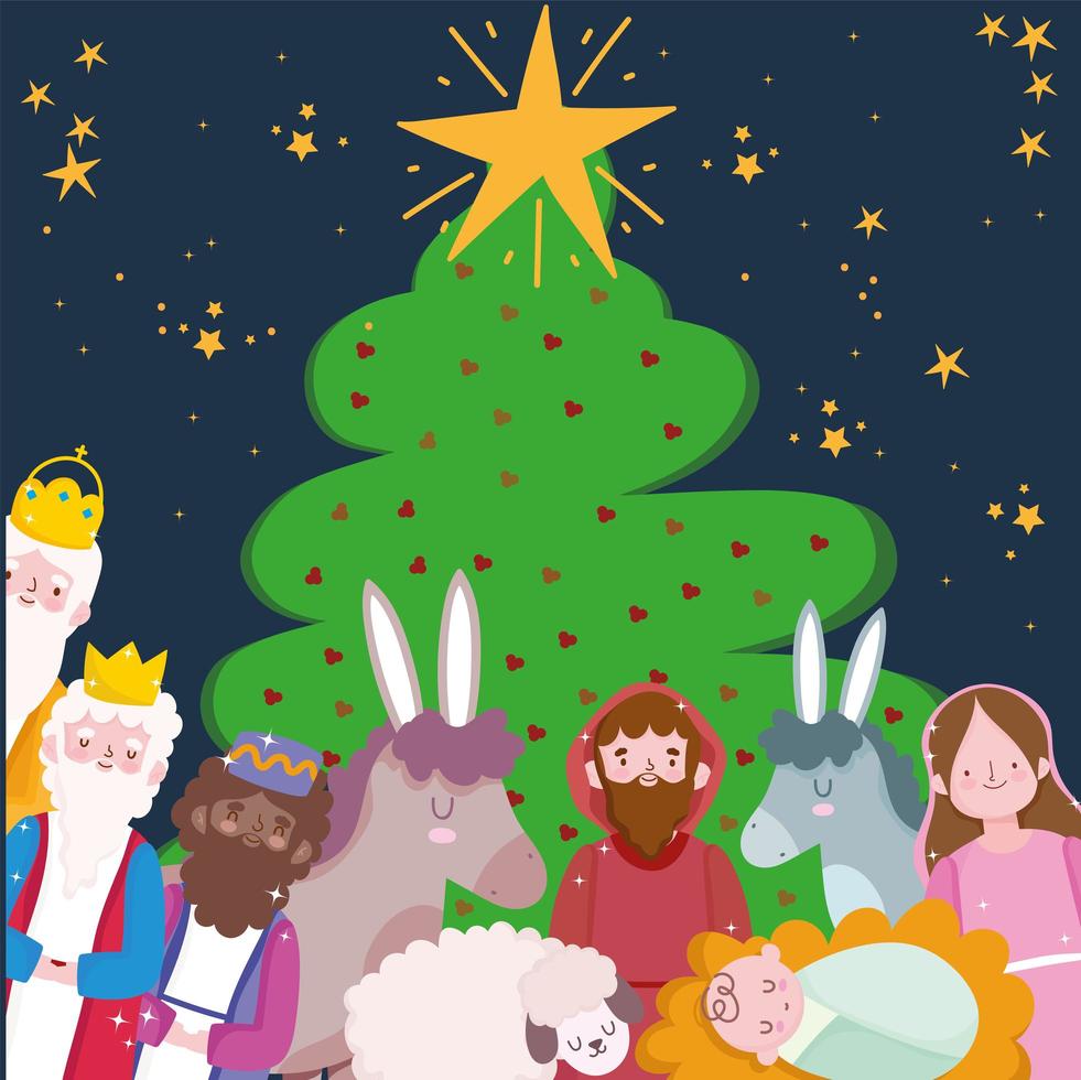 Merry Christmas banner with cute characters vector