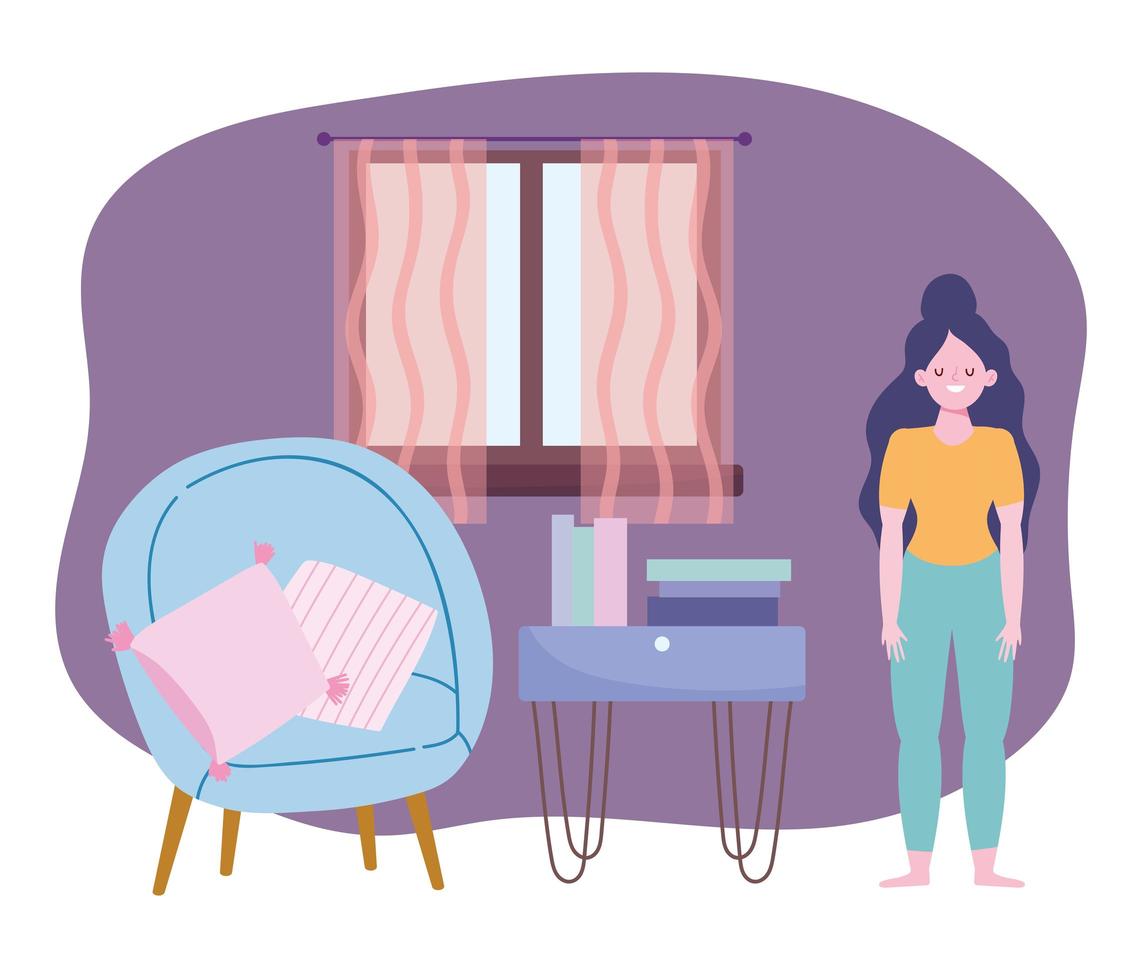 Woman doing quarantine activities indoors vector