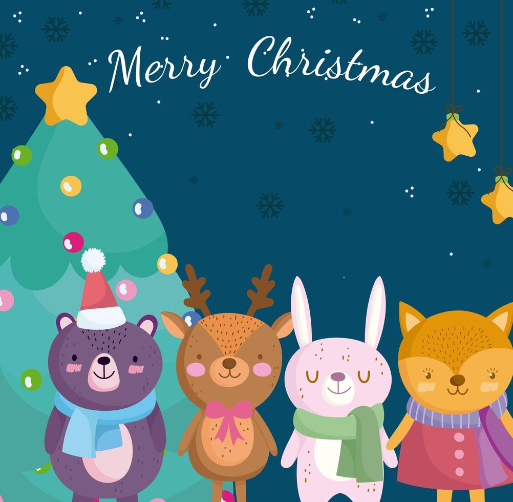 pancarta de feliz navidad con personajes lindos vector