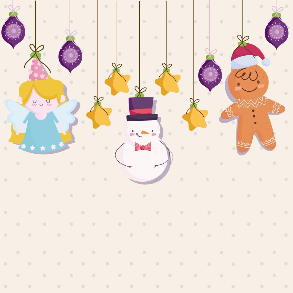 Merry Christmas banner with cute characters vector