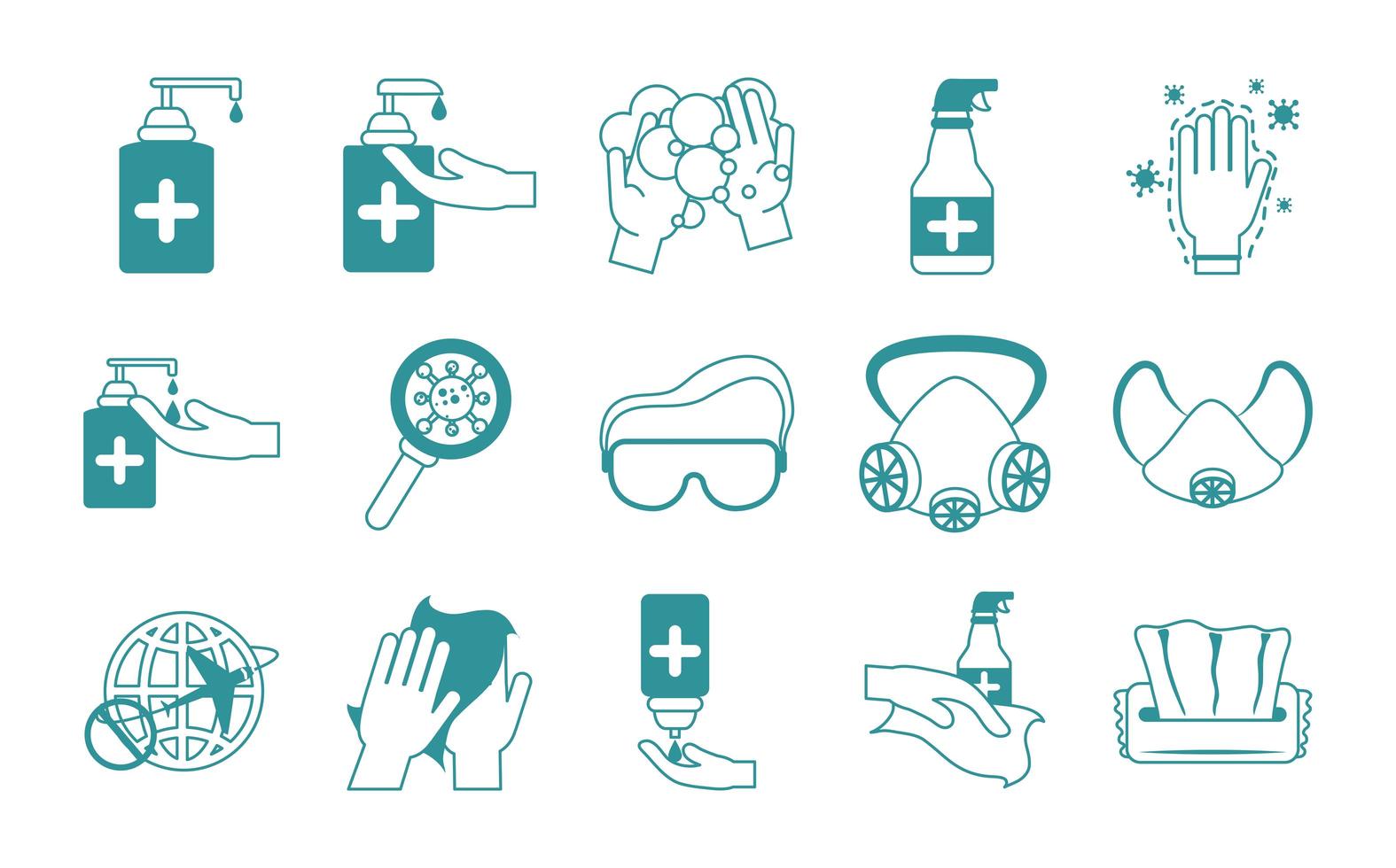 Coronavirus pandemic prevention icon set vector