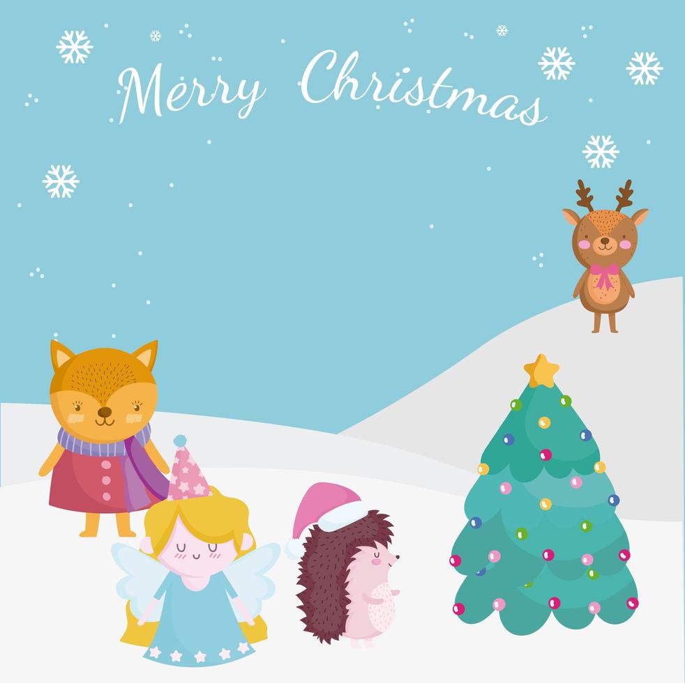 Merry Christmas banner with cute characters vector