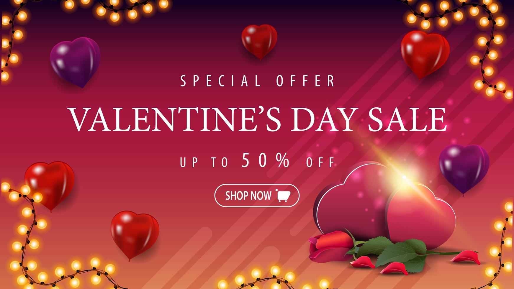 Valentine's day sale, up to 50 off, banner vector