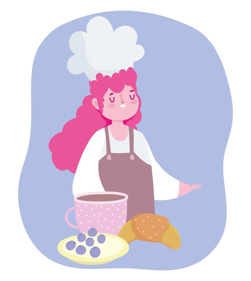 Happy woman with baked goods vector