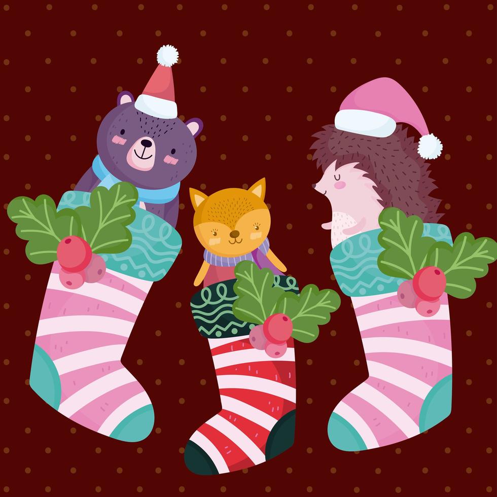 pancarta de feliz navidad con personajes lindos vector