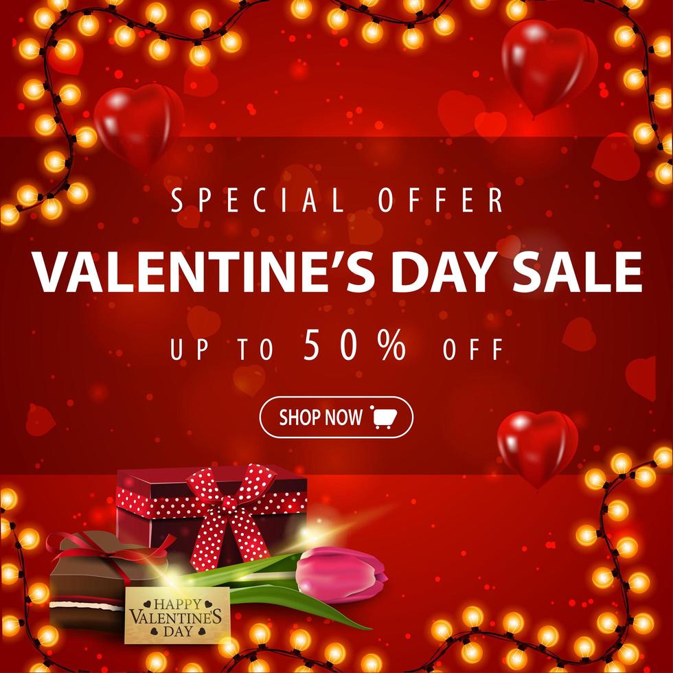 Valentine's day sale, up to 50 off banner vector