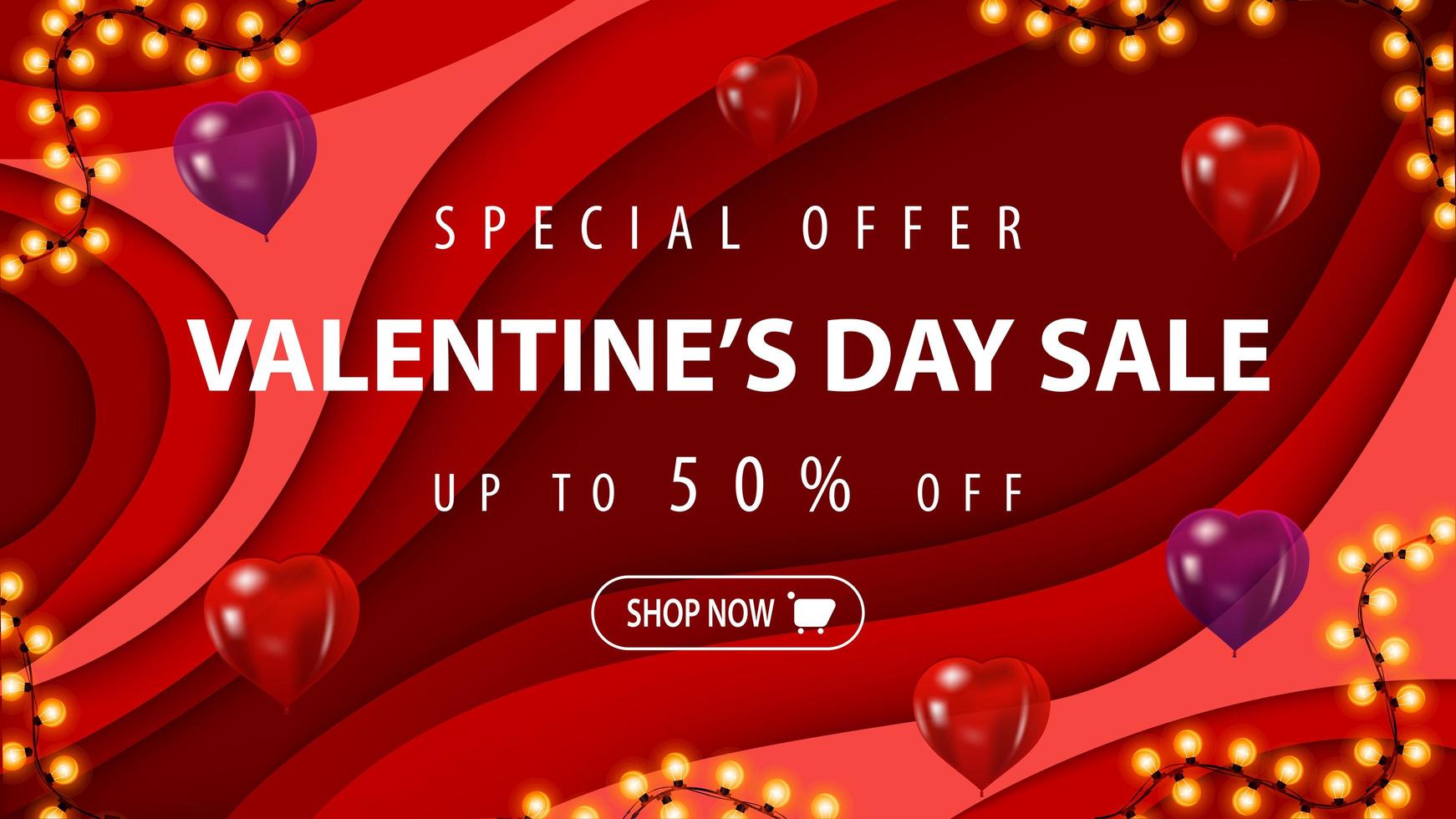 Valentine's day sale, up to 50 off banner vector