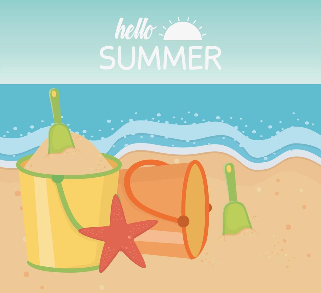 Hello summer vacation and beach composition vector