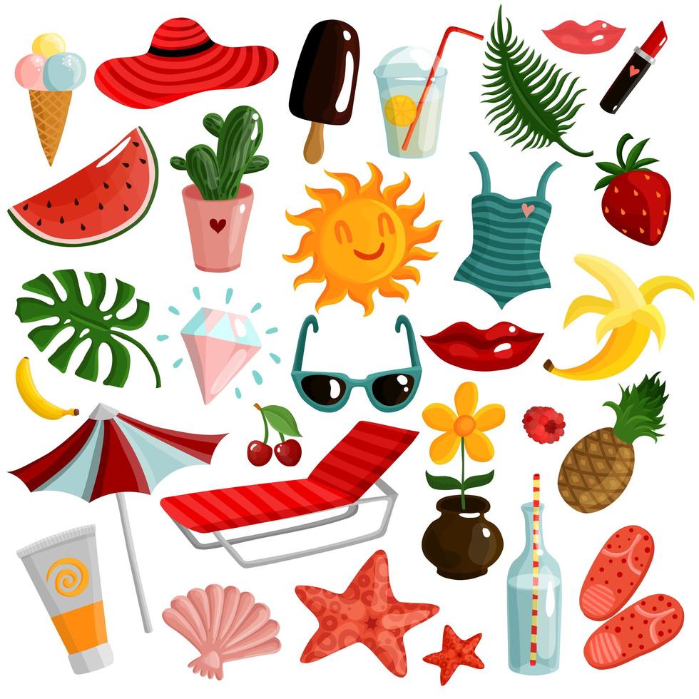 Cute summer icon set vector