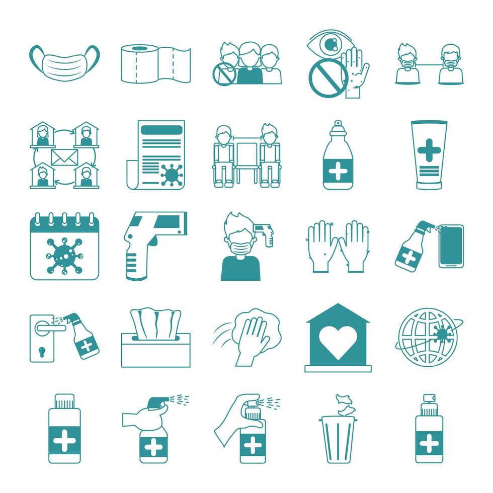 Coronavirus pandemic prevention icon set vector