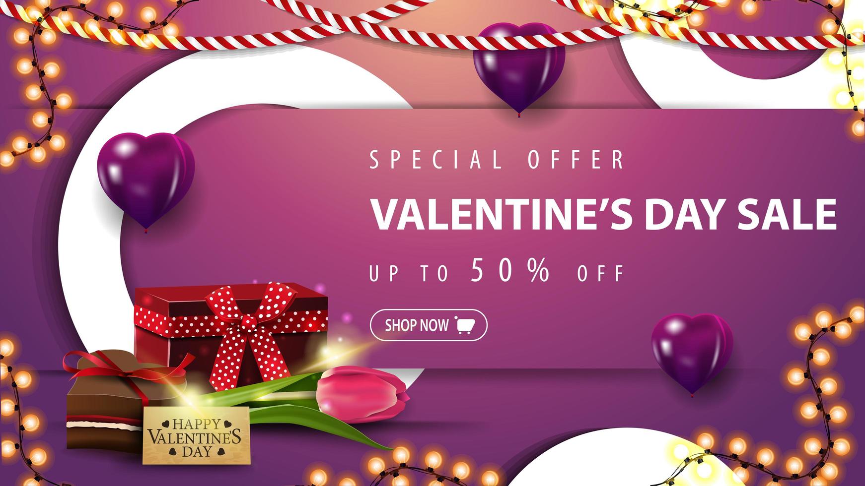 Valentine's sale, up to 50 off banner vector