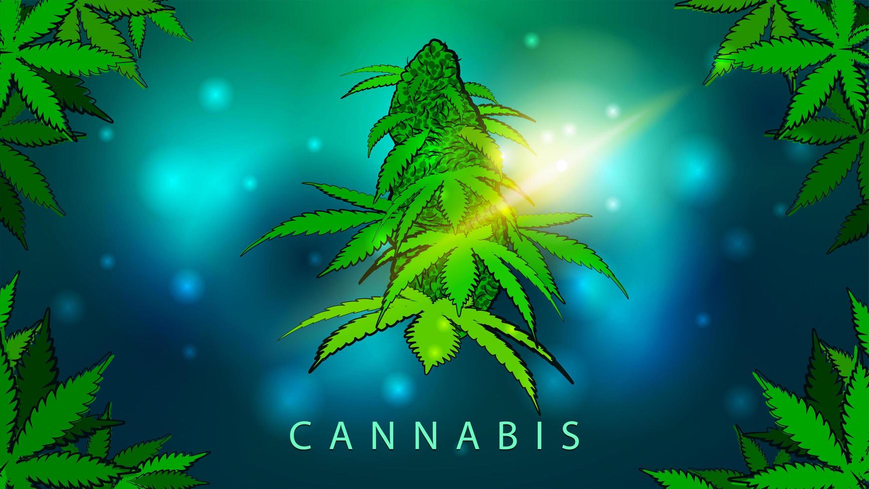 ilustración brillante verde y azul con flor de cannabis vector