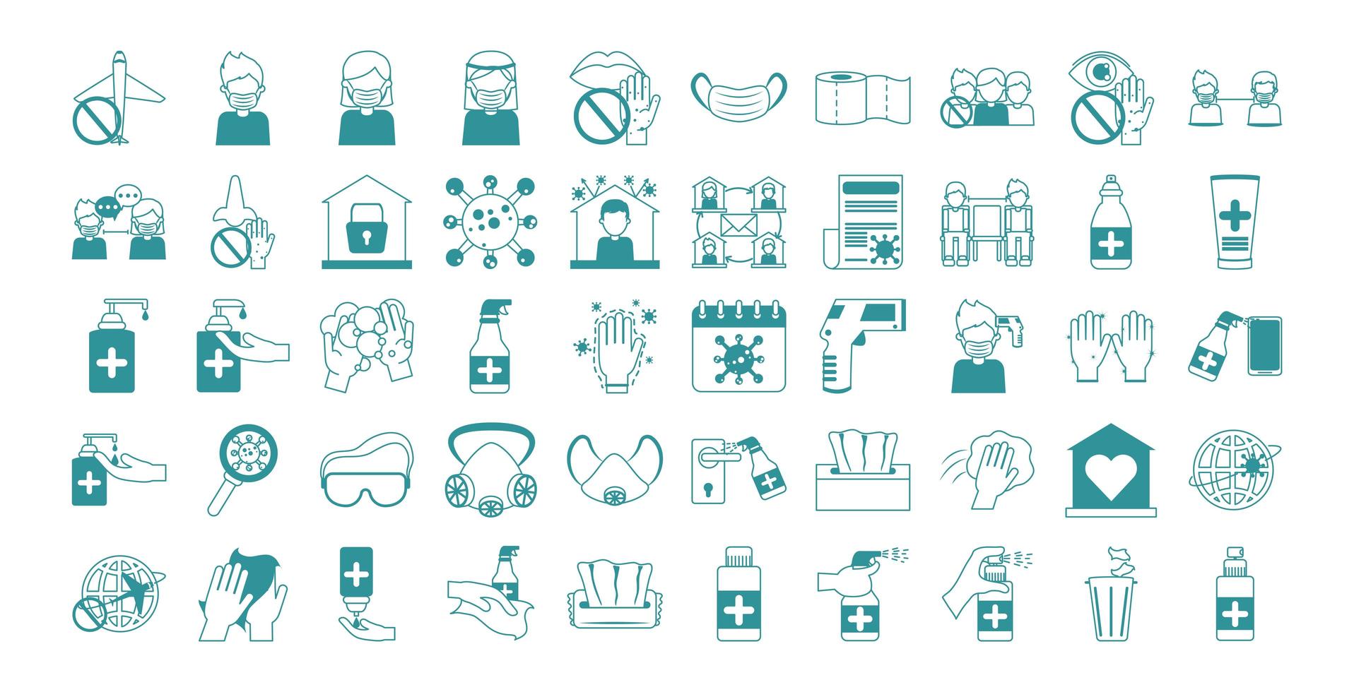 Coronavirus pandemic prevention icon set vector