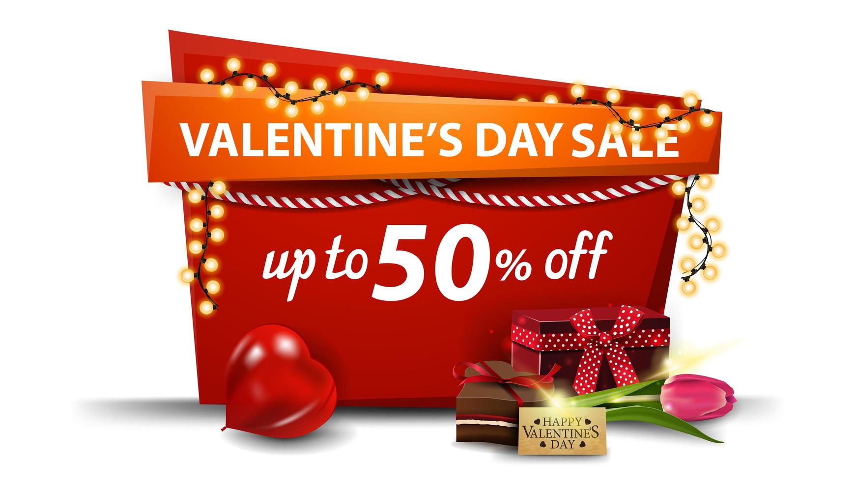 Valentine's day sale, up to 50 off banner vector