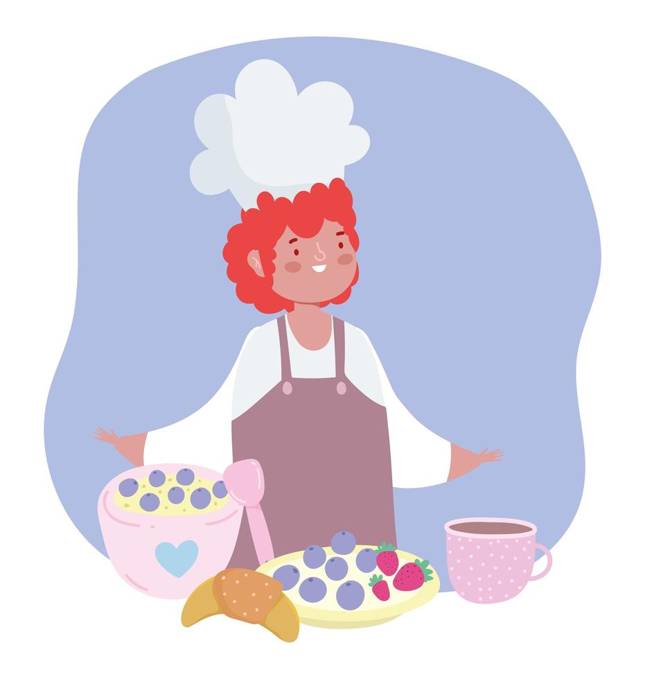 Happy woman with baked goods vector