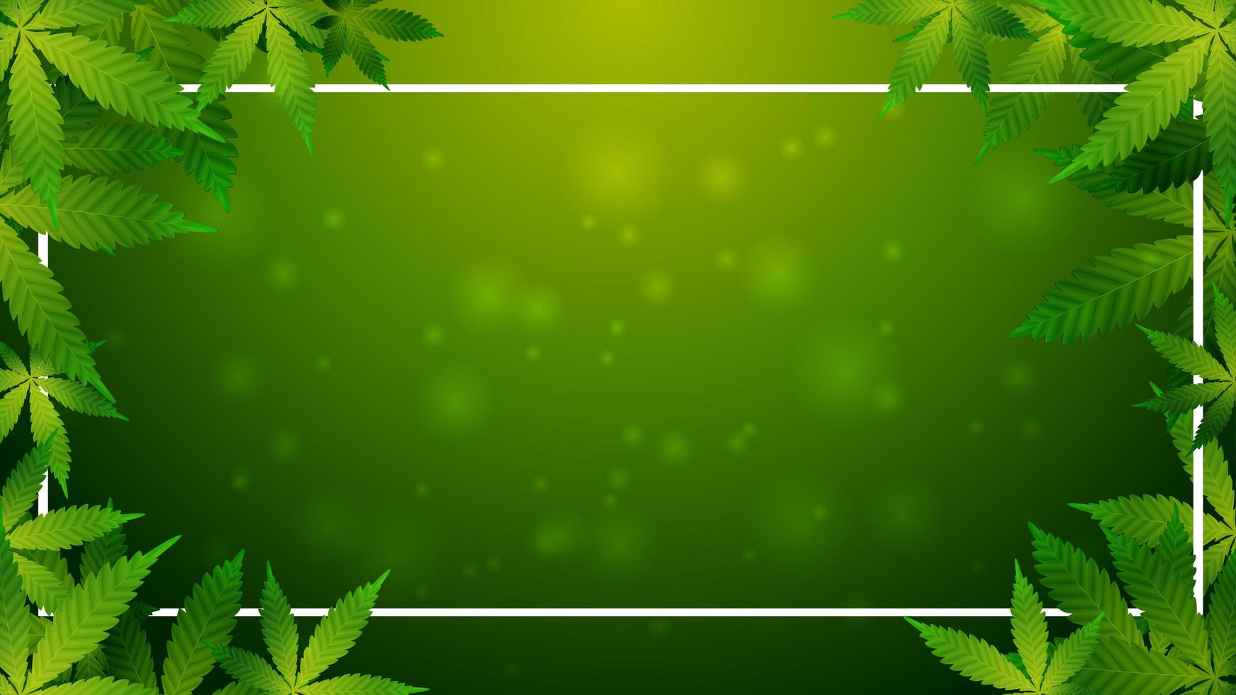Green template with a frame of cannabis leaves vector