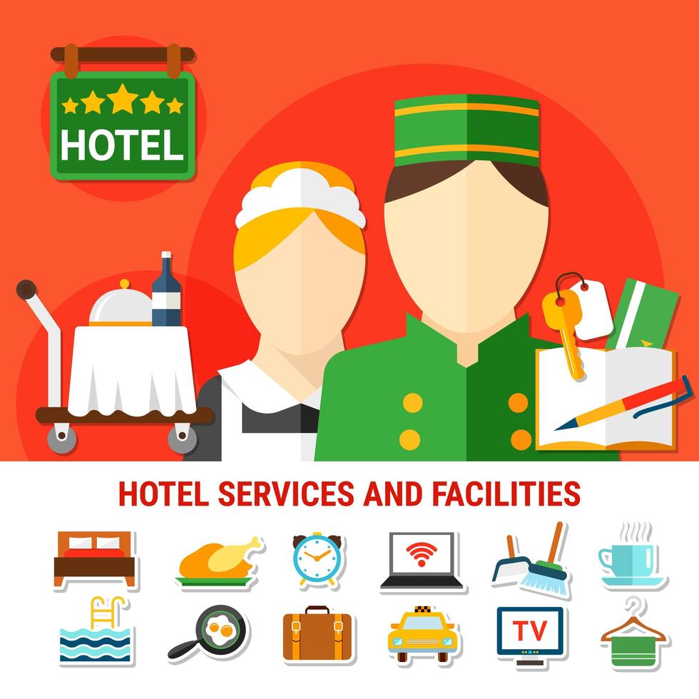 Hotel Facilities Background and Icon Set vector