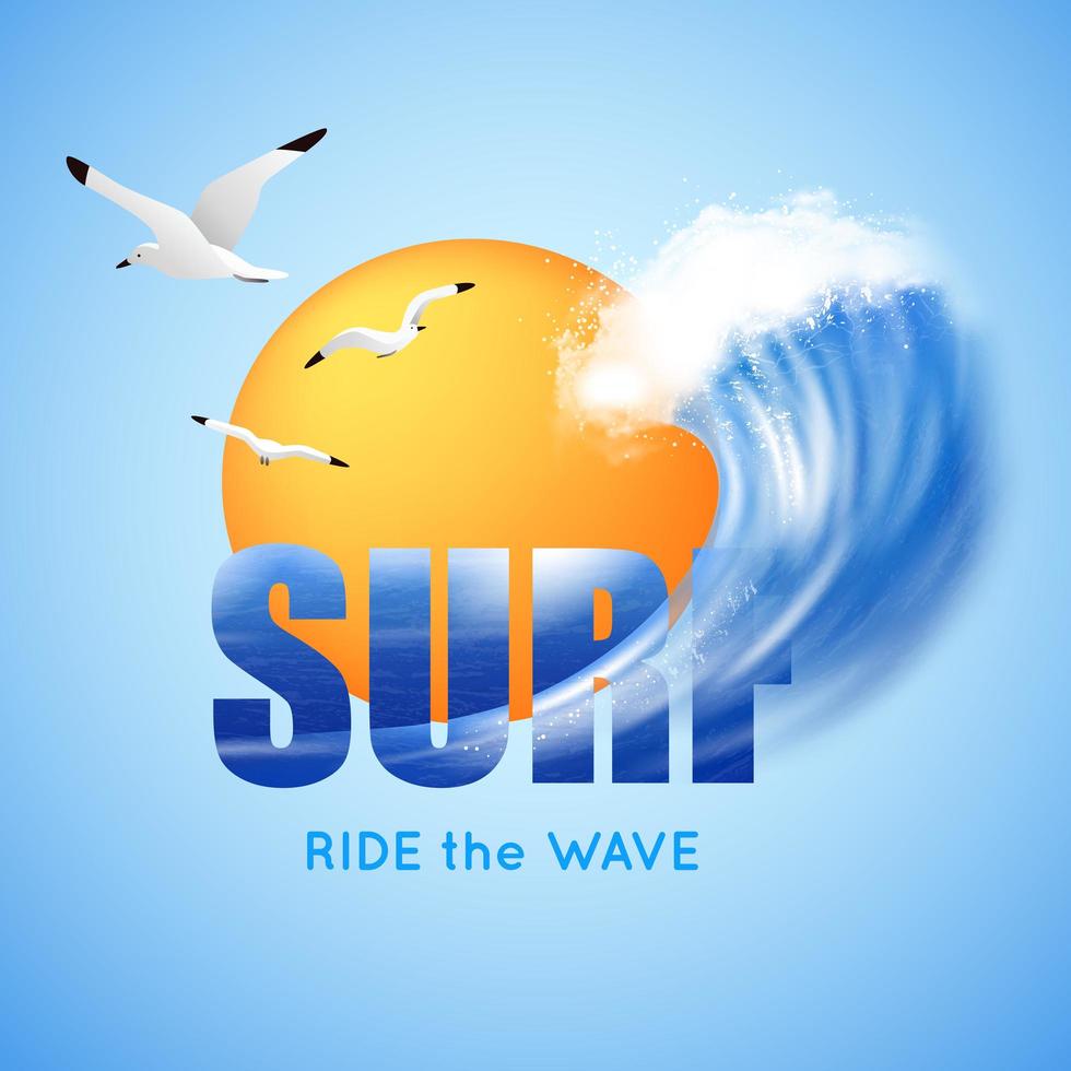 cartel de surf y olas grandes vector