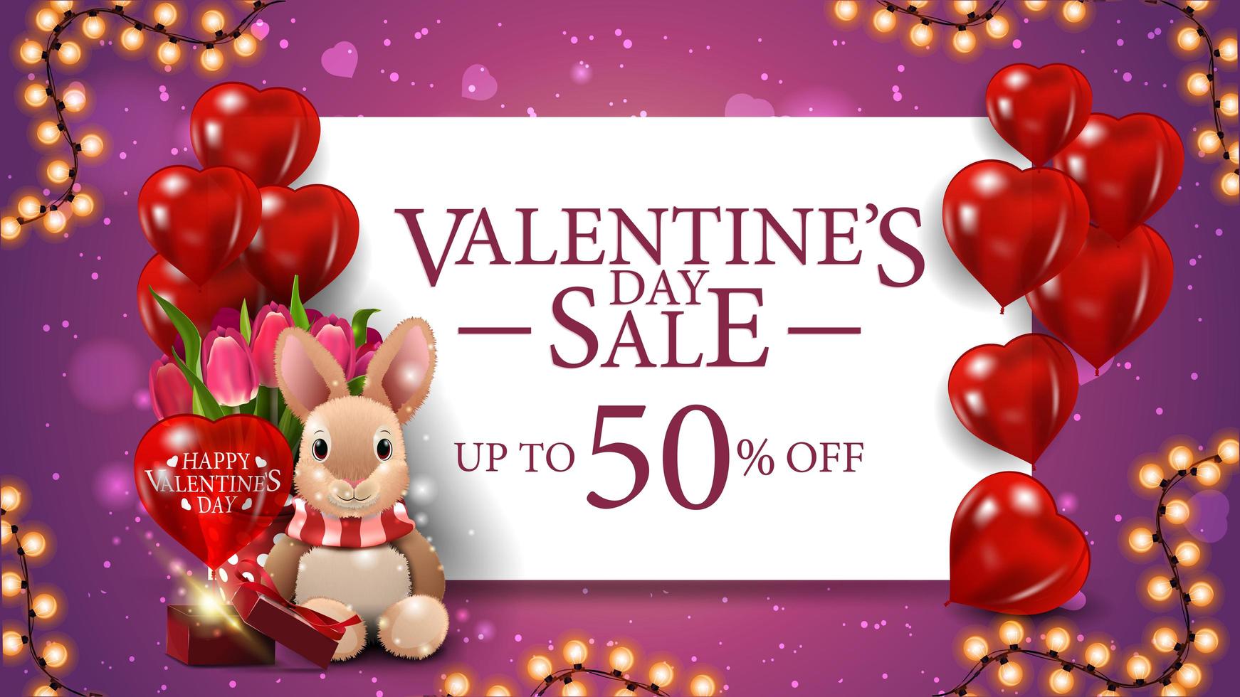 Valentine's sale, up to 50 off banner vector