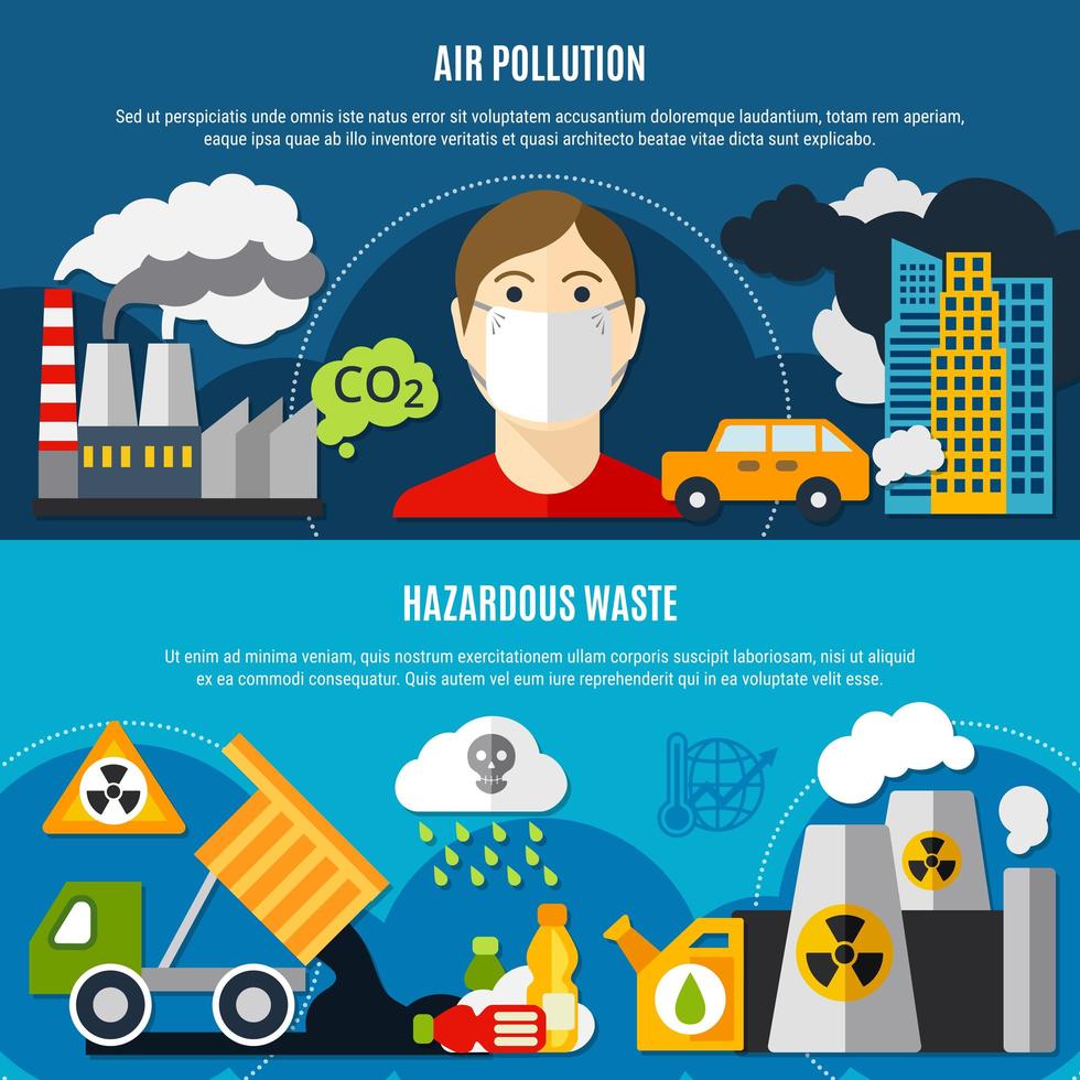 Pollution Problem Banners Set vector