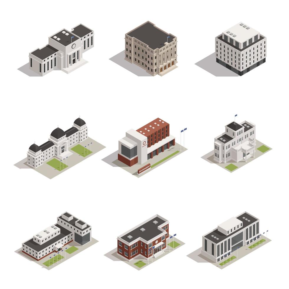 Government Buildings Isometric Icon Set vector