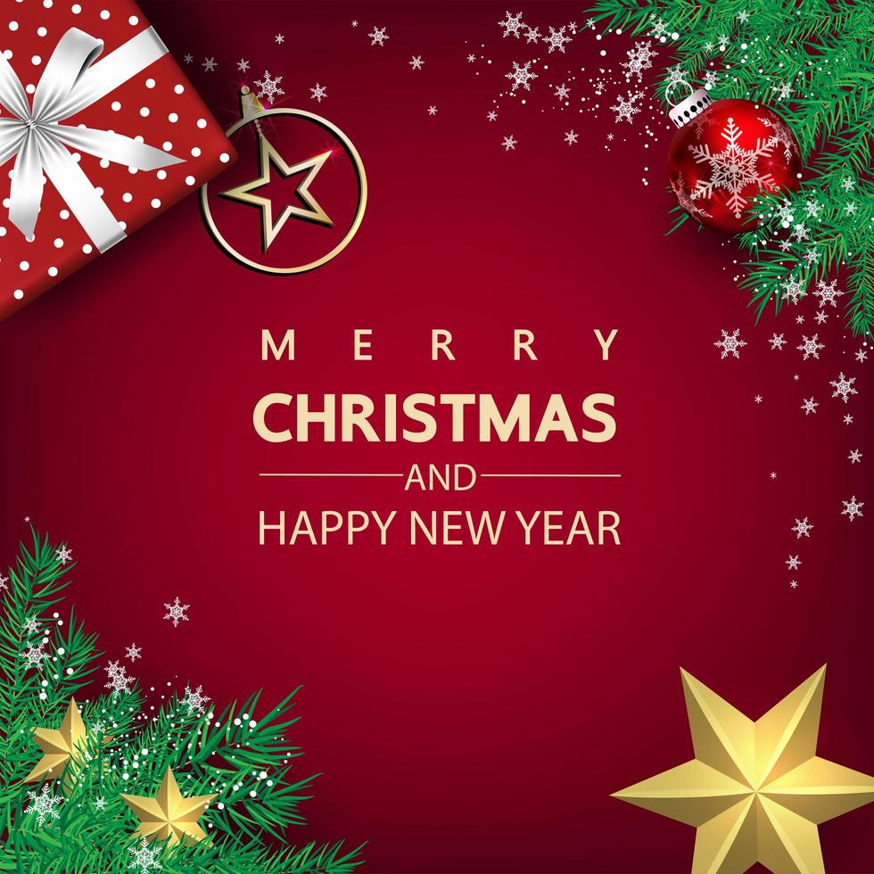 Christmas and New Year poster with stars and gift vector