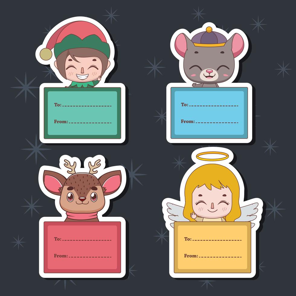 Set of Christmas gift tags with various characters vector