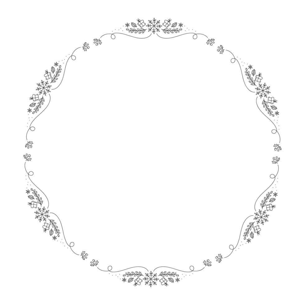 Christmas monoline simple wreath frame vector