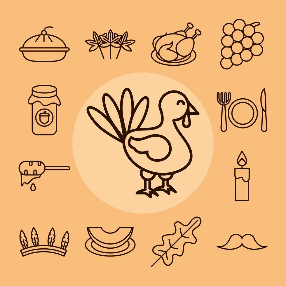 Thanksgiving Day celebration icon set vector