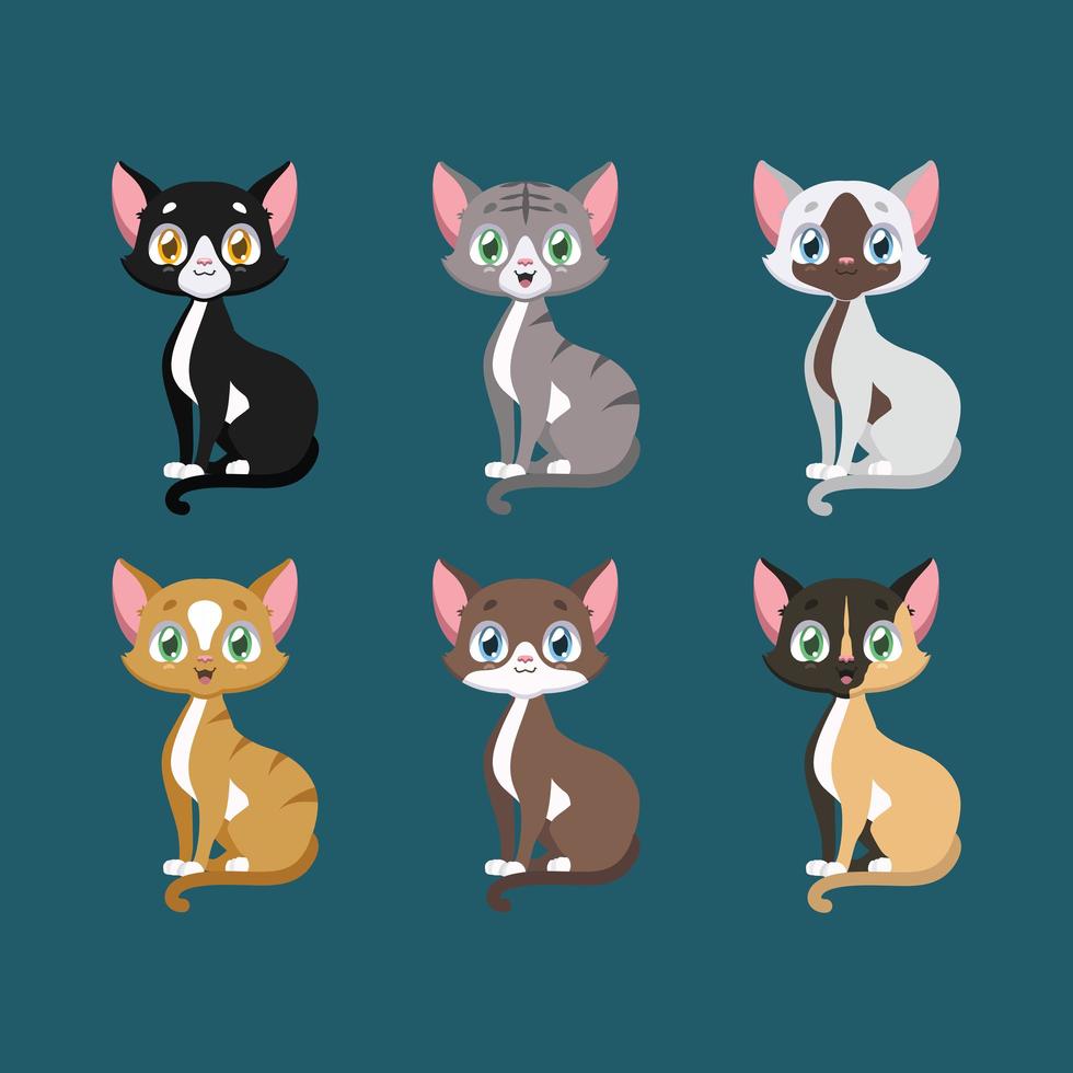 Collection of happy colorful cats vector