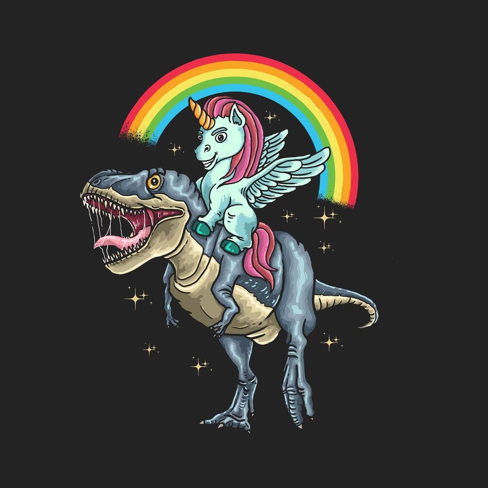 Unicorn riding dinosaur graphic vector