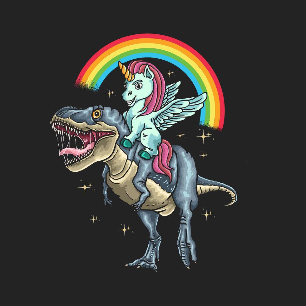 unicornio montando dinosaurio gráfico vector