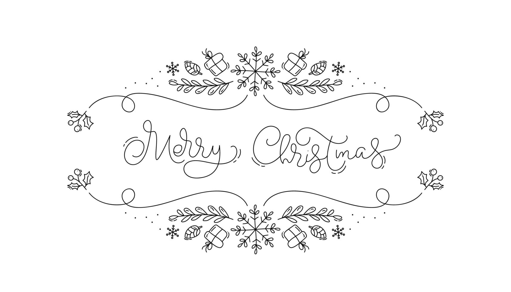 Merry Christmas monoline calligraphic text vector