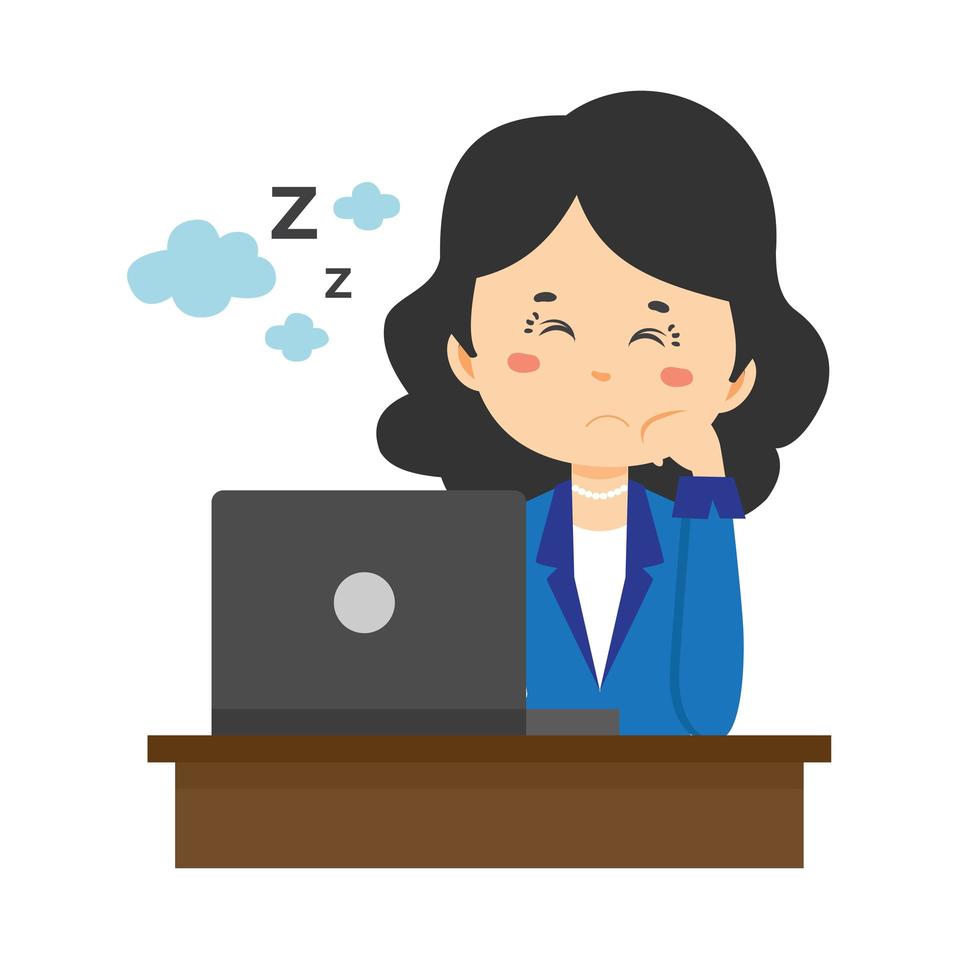 Business Woman Character Sleeping On Working Time vector