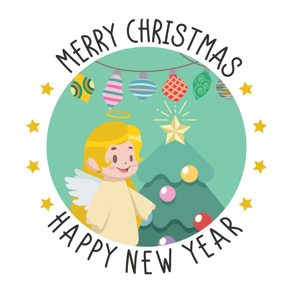 Christmas and New Year greeting with little angel vector