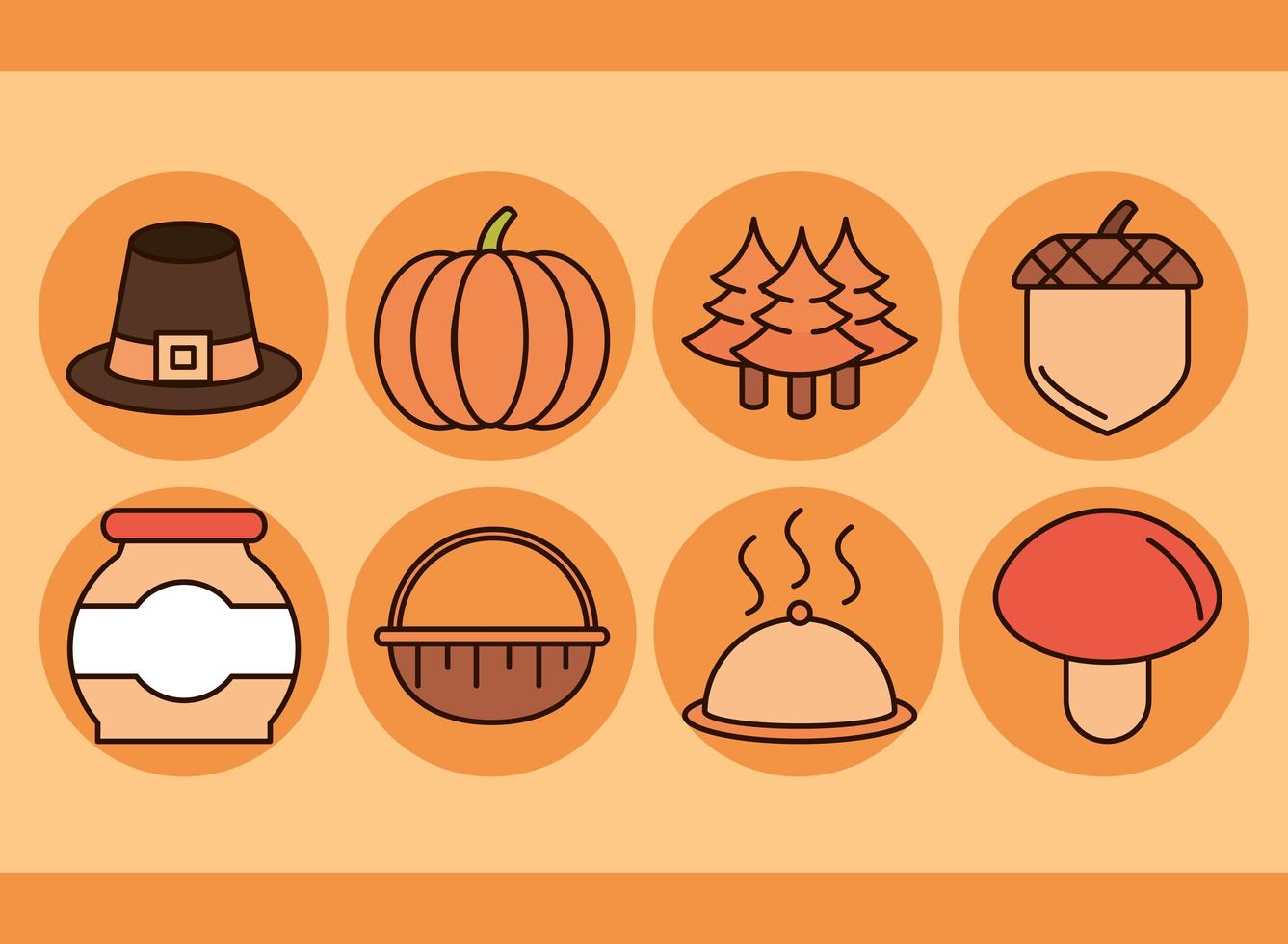 Thanksgiving Day celebration icon set vector