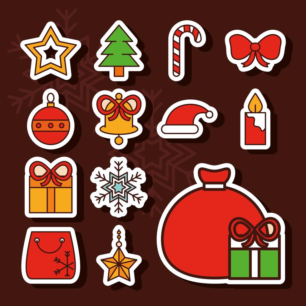 línea de navidad y conjunto de iconos de relleno vector